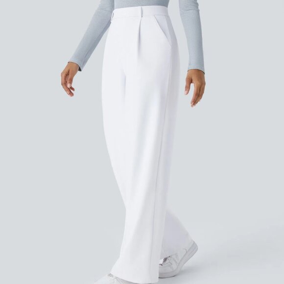 HALARA Flex Pleated Straight Leg Stretch Fit White Work Pants Medium Tall NWOT - Picture 4 of 5